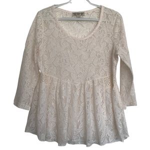Vintage America Blues | White Lace Peplum Blouse with 3/4 Length Sleeves